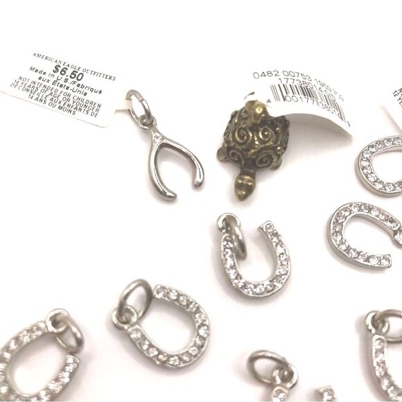 American Eagle Outfitters Horseshoe Turtle and Wishbone Charms with Rhinestones - Picture 2 of 3